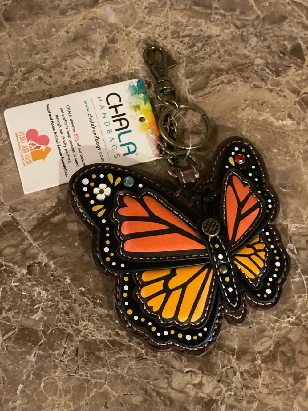 CHALA NWT Monarch Butterfly Key Fob Coin Purse Keychain Bag Charm Accessory